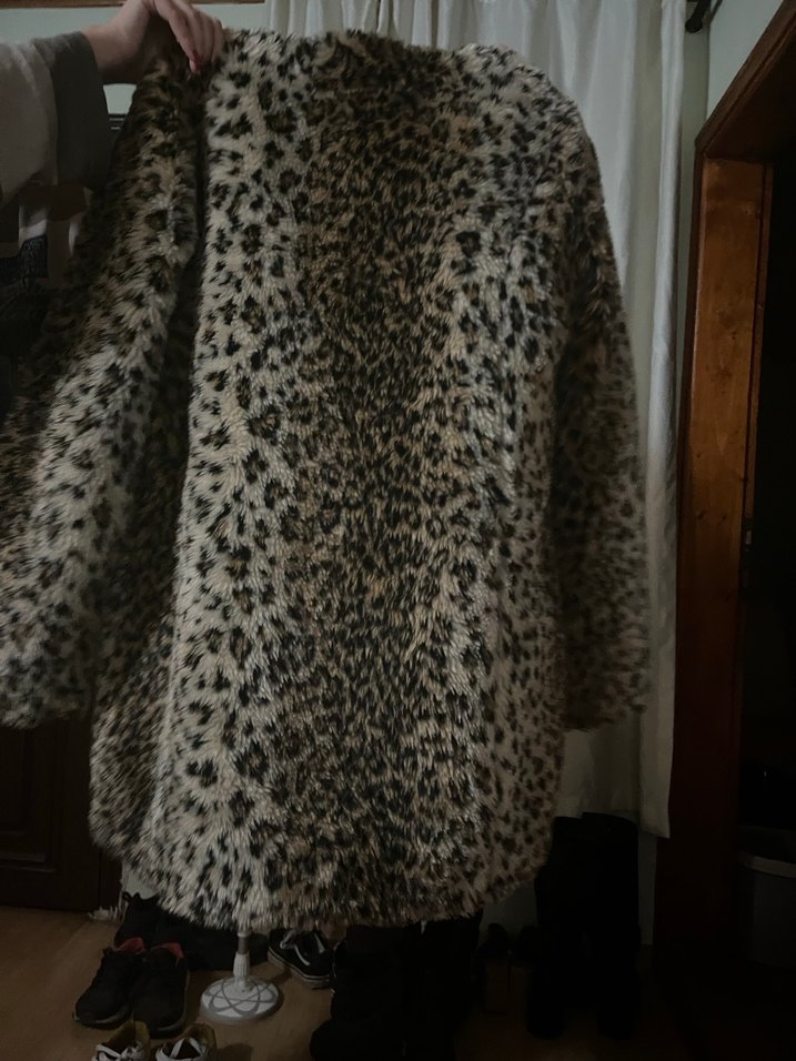 Leopar Desenli Suni Kürk Midi Ceket - Görsel 3