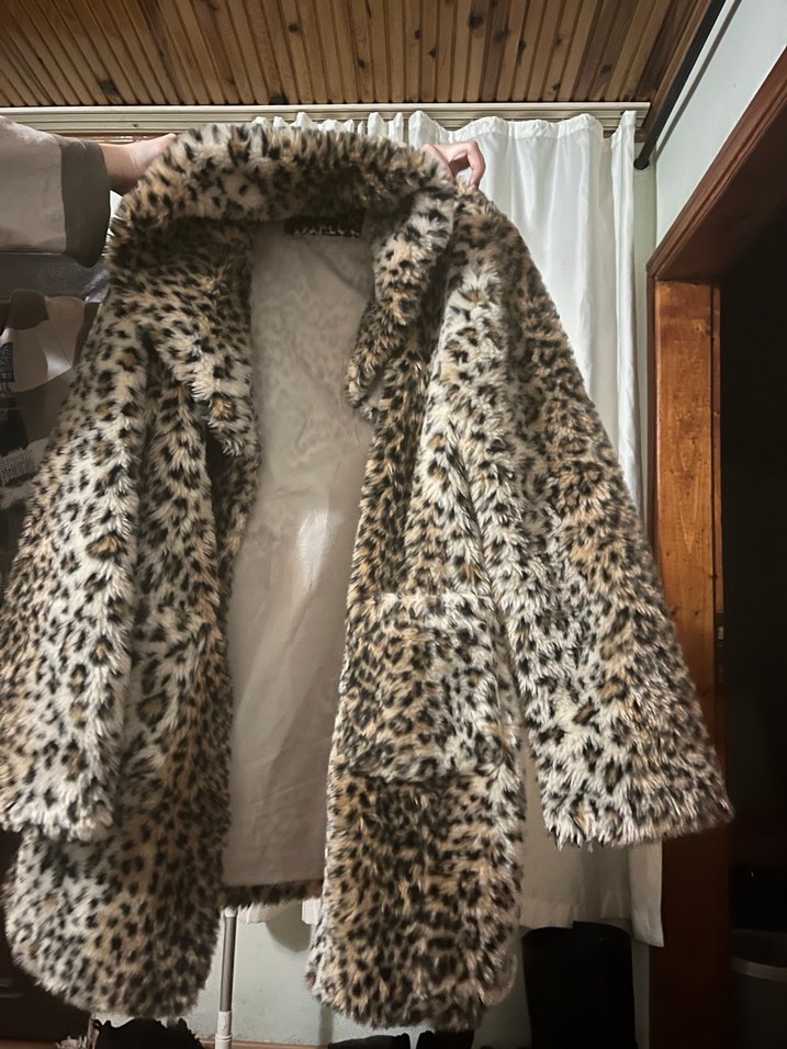 Leopar Desenli Suni Kürk Midi Ceket - Görsel 2