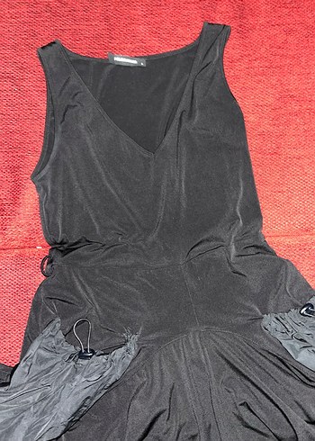 Siyah V Yakalı Kadın Kumaş Tulum Elbise, Gotik Stil - Görsel 2