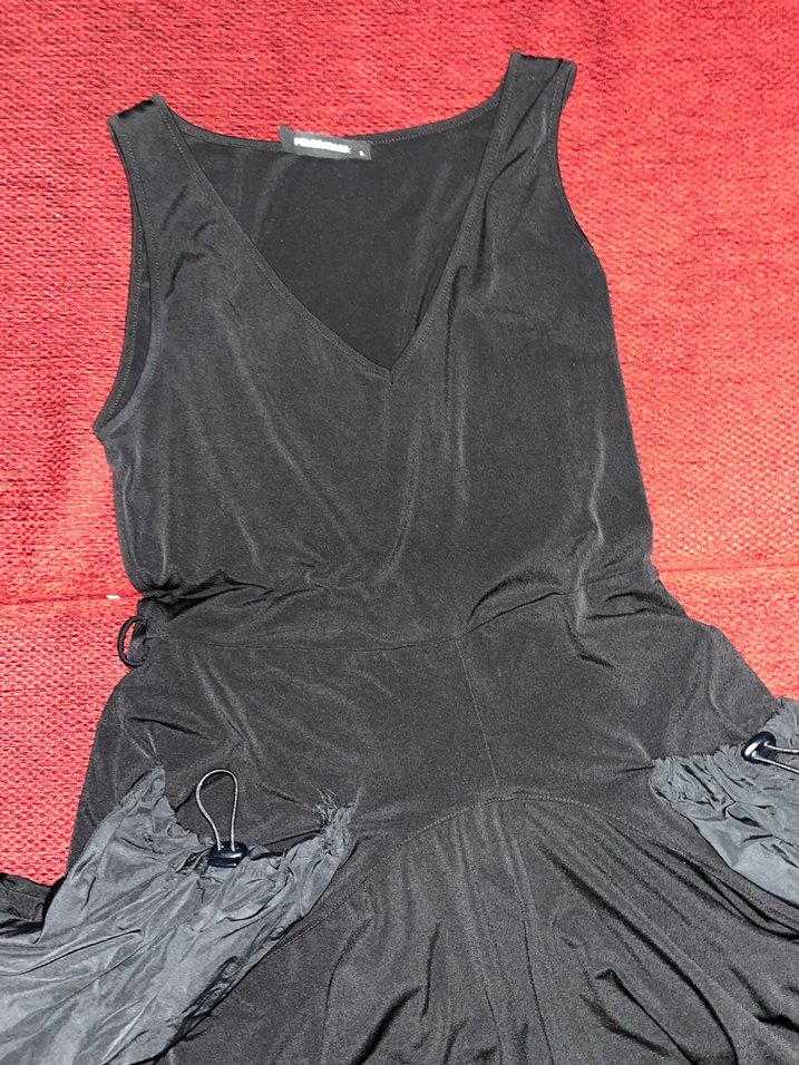 Siyah V Yakalı Kadın Kumaş Tulum Elbise, Gotik Stil - Görsel 2