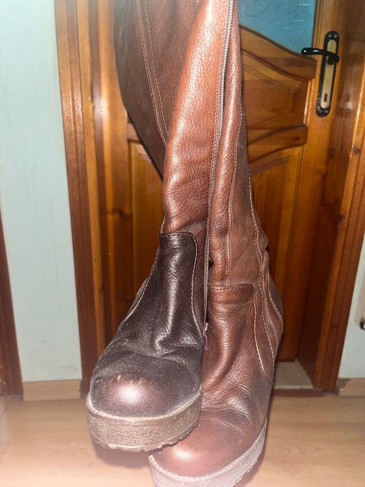 Kahverengi Deri Tokalı Dizüstü Kadın Çizme - Görsel 4