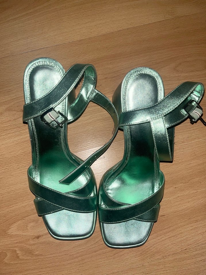Parlak Yeşil Deri Platform Topuklu Kadın Ayakkabı - Görsel 2