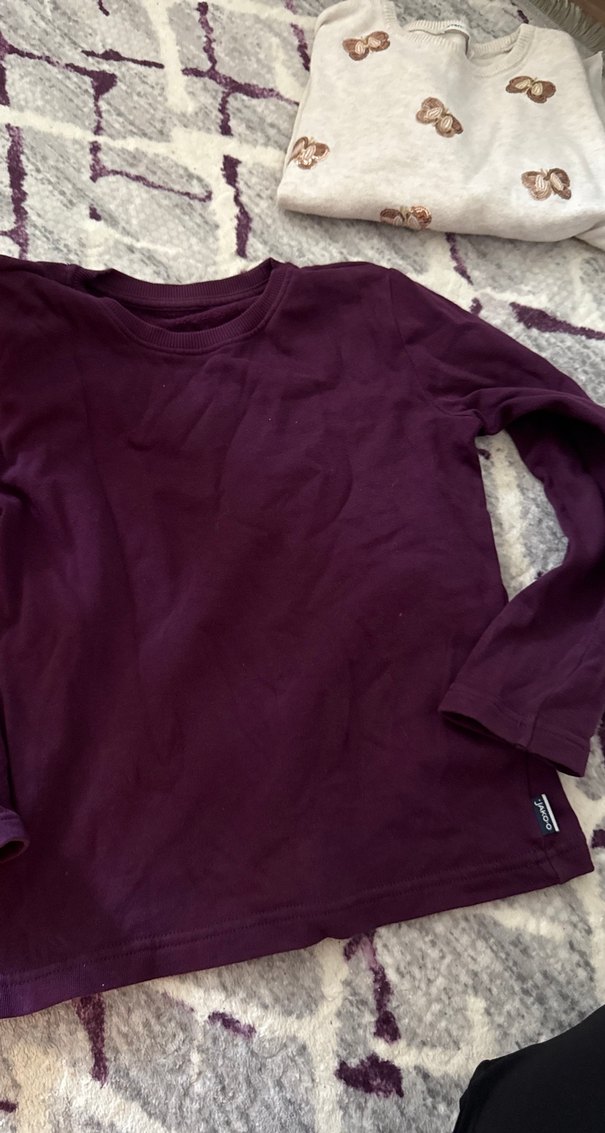 Bordo Kız Çocuk Uzun Kollu Keten Tişört - Görsel 2