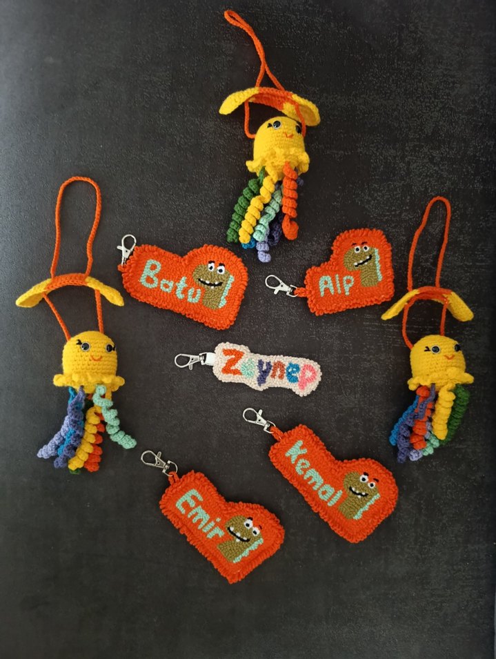 Renkli amigurimi dikiz aynası süsü ve punch isimli anahtarlık - Görsel 2