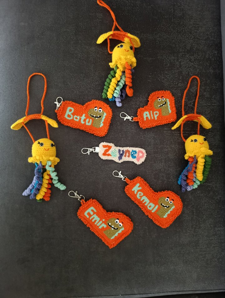 Renkli amigurimi dikiz aynası süsü ve punch isimli anahtarlık - Görsel 3