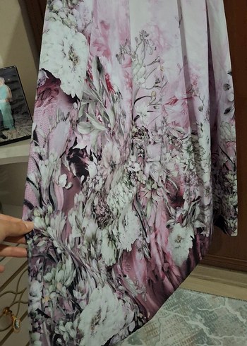 Pembe Uzun Kol Bağlama Desenli Elbise - Görsel 2