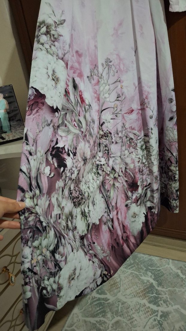 Pembe Uzun Kol Bağlama Desenli Elbise - Görsel 2