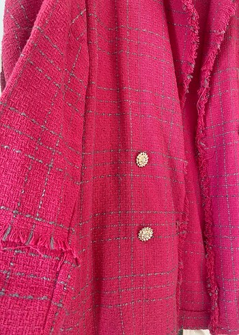 Düğmeli Pembe Midi Kadın Ceket - Görsel 2