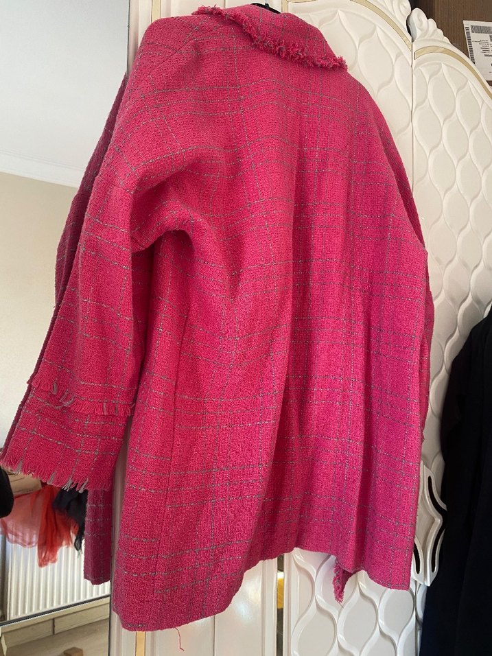 Düğmeli Pembe Midi Kadın Ceket - Görsel 3