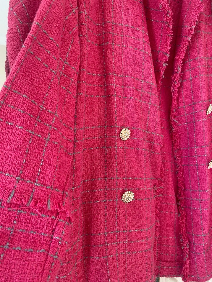 Düğmeli Pembe Midi Kadın Ceket - Görsel 2