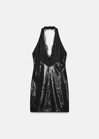 Siyah Mini Elbise V Yaka Dantel Detaylı - Görsel 7