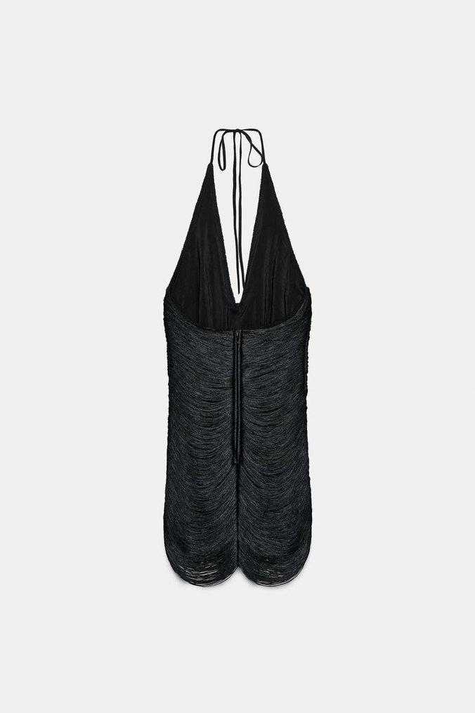 Siyah Püsküllü Mini Elbise - Görsel 4