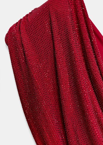 Kırmızı Drapeli Mini Elbise - Görsel 7