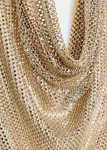 Altın Renkli Taşlı Drapeli Mini Elbise - Görsel 8