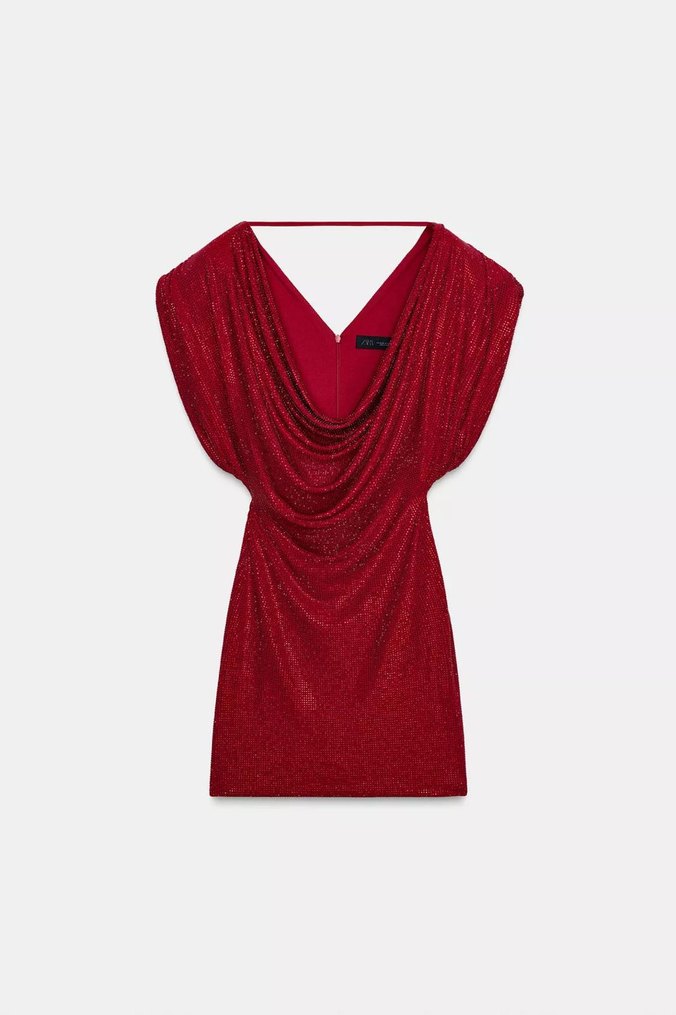 Kırmızı Parlak Mini Taşlı Elbise - Görsel 4