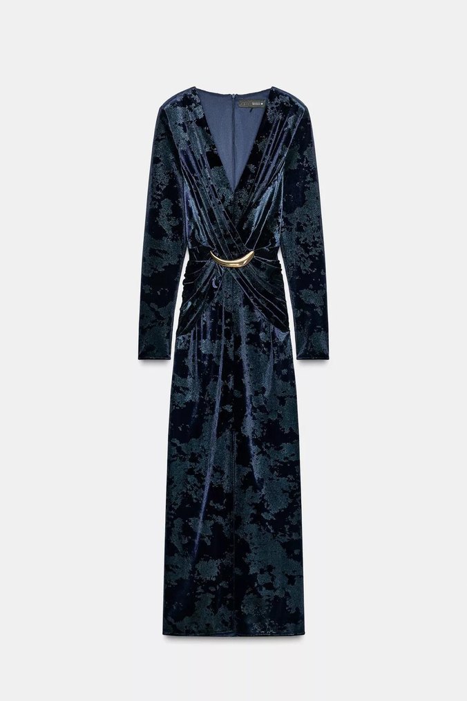 Lacivert Kadın Uzun V Yaka Elbise - Görsel 2