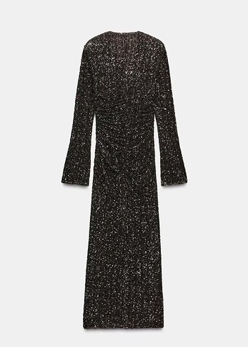 Parıltılı Uzun Kollu V Yakalı Elbise - Görsel 7