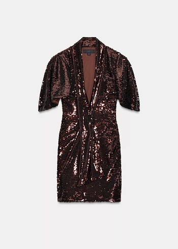 Parlak V Yaka Mini Elbise - Görsel 7