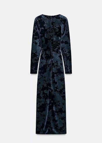 Kadın Lacivert Bağlamalı Uzun V Yaka Elbise - Görsel 3