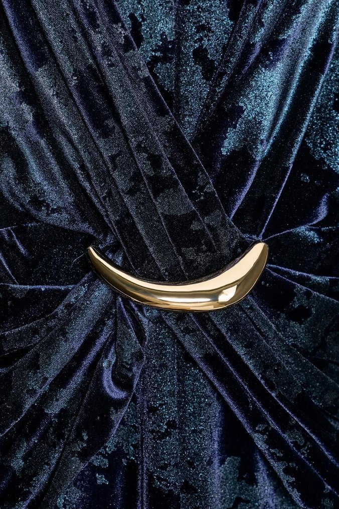 Kadın Lacivert Bağlamalı Uzun V Yaka Elbise - Görsel 4