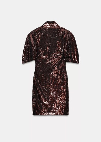 Parlak Mini Elbise V Yakalı - Görsel 8