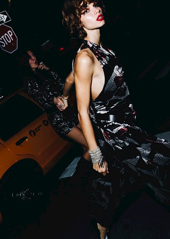 Uzun Kollu Gri Desenli Kadın Elbise - Görsel 5