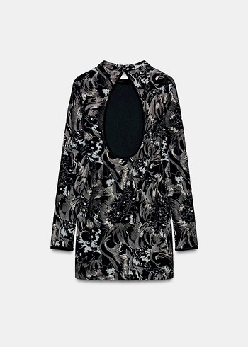 Uzun Kollu Gri Desenli Kadın Elbise - Görsel 2