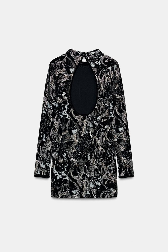 Uzun Kollu Gri Desenli Kadın Elbise - Görsel 2