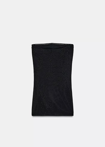 Siyah Straplez Mini Drapeli Elbise - Görsel 5