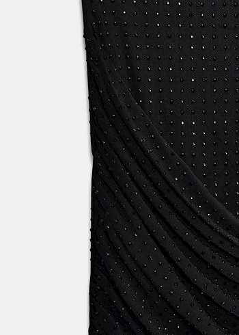 Siyah Straplez Mini Drapeli Elbise - Görsel 7