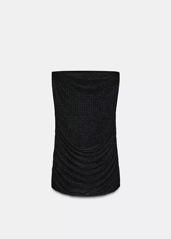 Siyah Straplez Mini Drapeli Elbise - Görsel 6