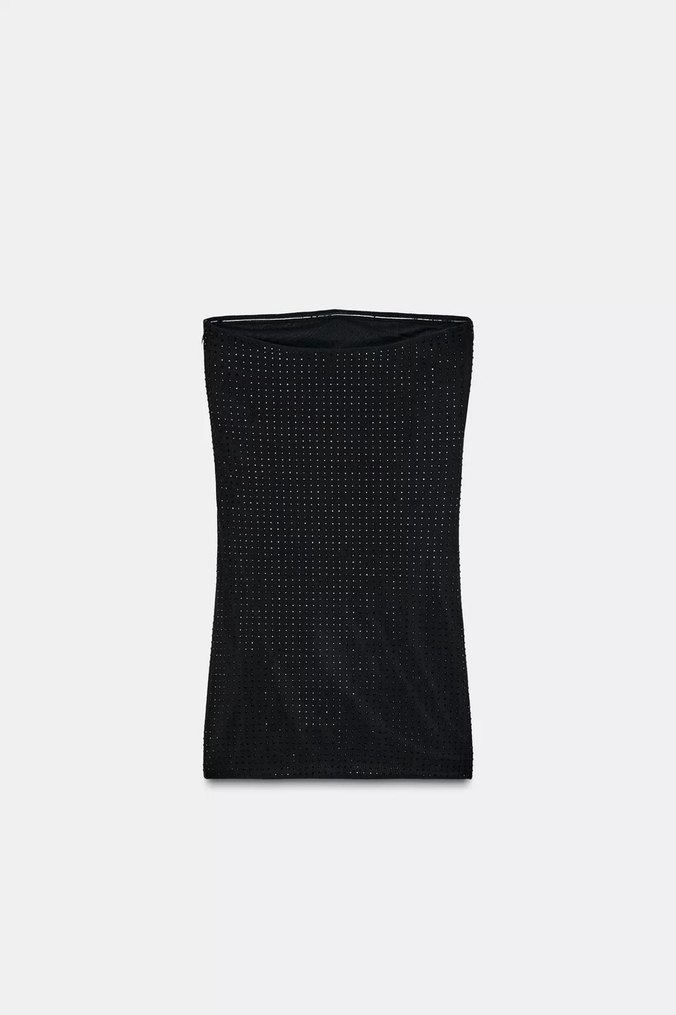 Siyah Straplez Mini Drapeli Elbise - Görsel 5