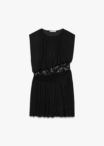 Siyah Süet Kemerli Mini Straplez Elbise - Görsel 3