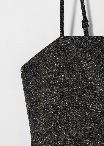 Gri Parlak Mini Elbise - Görsel 4