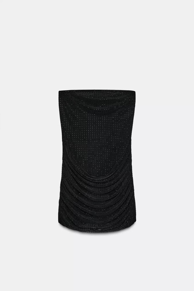 Siyah Drapeli Straplez Mini Elbise - Görsel 5