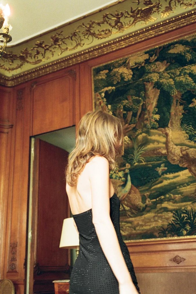 Siyah Drapeli Straplez Mini Elbise - Görsel 3