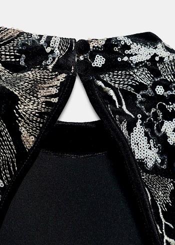 Siyah İşlemeli Mini Elbise - Görsel 5