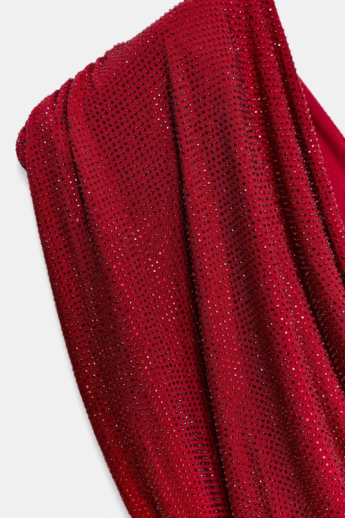 Drapeli Kırmızı Mini Elbise - Görsel 2