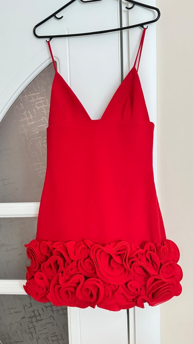 Kırmızı Mini Fırfırlı Elbise - Görsel 4