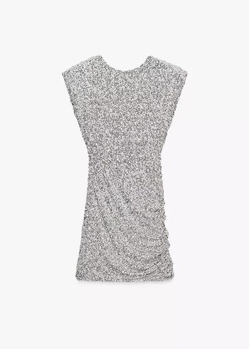 Gümüş Rengi Drapeli Kolsuz Mini Elbise - Görsel 5