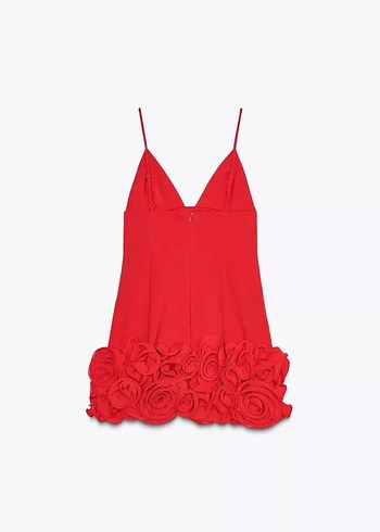 Kırmızı Mini Elbise Fırfırlı Detaylı - Görsel 3