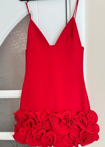 Kırmızı Mini Elbise Fırfırlı Detaylı - Görsel 4