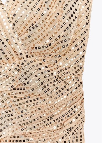 Gold V Yakalı Uzun Bohem Kadın Elbise - Görsel 9