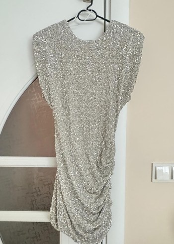 Gümüş Rengi Kolsuz Drapeli Mini Elbise - Görsel 8