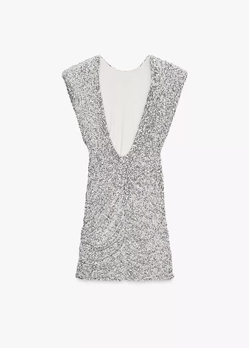 Gümüş Rengi Kolsuz Drapeli Mini Elbise - Görsel 6