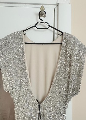 Gümüş Rengi Kolsuz Drapeli Mini Elbise - Görsel 10