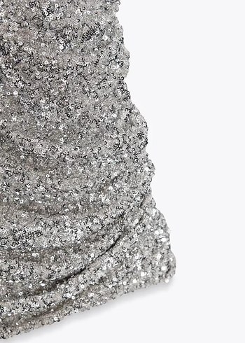 Gümüş Rengi Kolsuz Drapeli Mini Elbise - Görsel 7