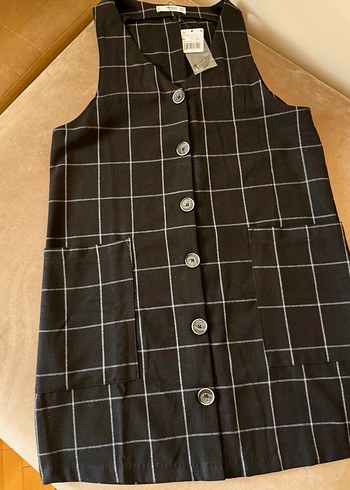 Mango Düğmeli Siyah Kareli jile elbise -etiketli medium - Görsel 2