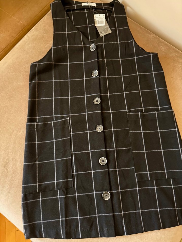 Mango Düğmeli Siyah Kareli jile elbise -etiketli medium - Görsel 2