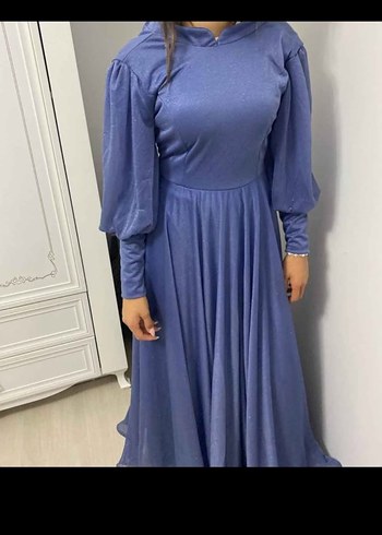 Uzun Turkuaz Drapeli Kadın Abiye Elbise - Görsel 2